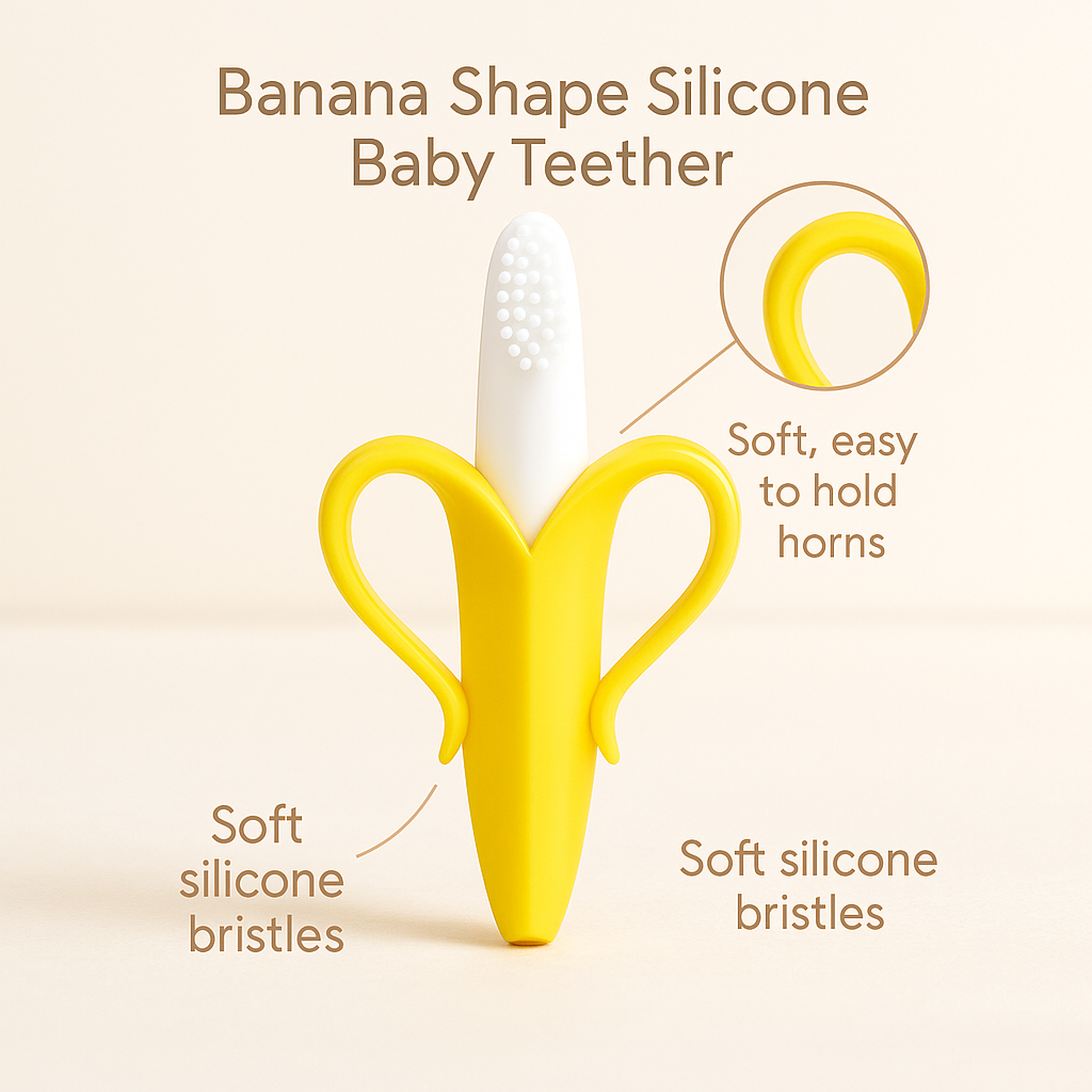 Banana Shape Silicone Baby Teether Toothbrush – BPA Free Dental Care for Infants and Toddlers