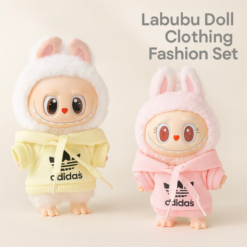 Labubu V1/V2/V3 Doll Clothing Set – Trendy Korean Hoodie & Pants Outfit 15–17cm Dolls