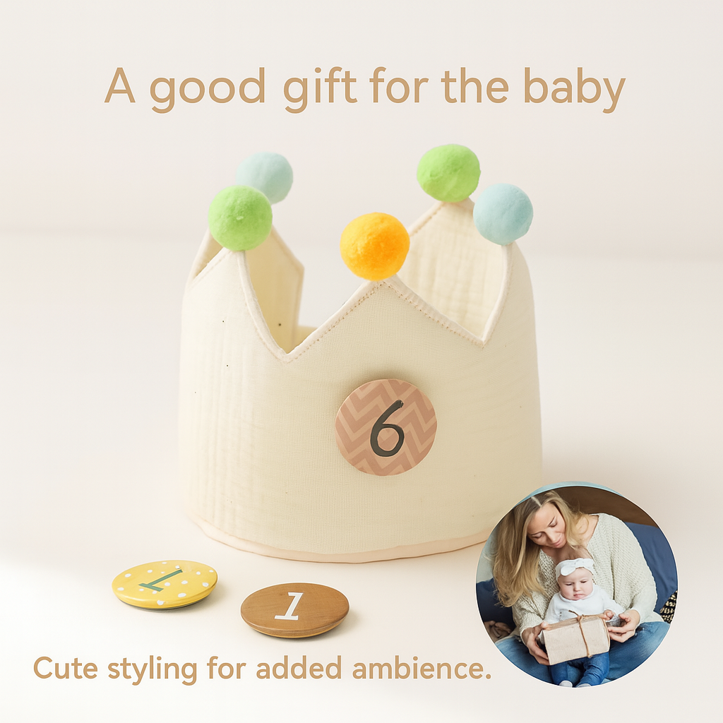 Baby Birthday Crown Hat – Cotton Headband for Kids Aged 0–9 Years
