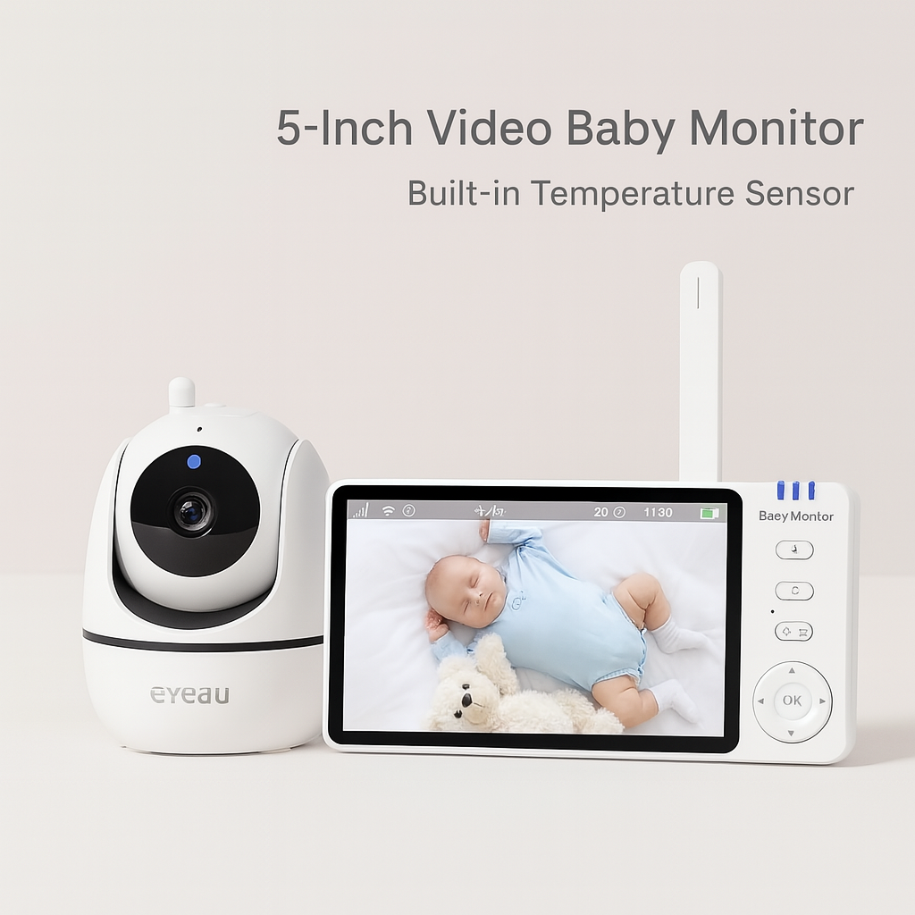 5-Inch Video Baby Monitor – HD PTZ Camera with Zoom, Night Vision & Temperature Sensor