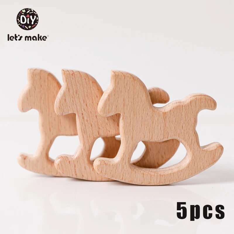 Model PMZ0044 – 5PCS Wooden Baby Teether Set | Beech Rodent & Animal Pendants for DIY Gifts