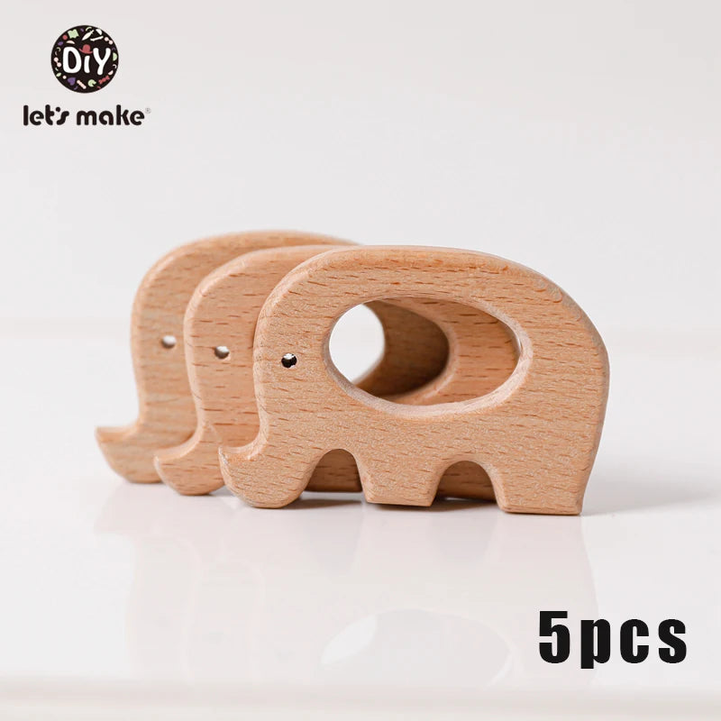 Model PMZ0044 – 5PCS Wooden Baby Teether Set | Beech Rodent & Animal Pendants for DIY Gifts
