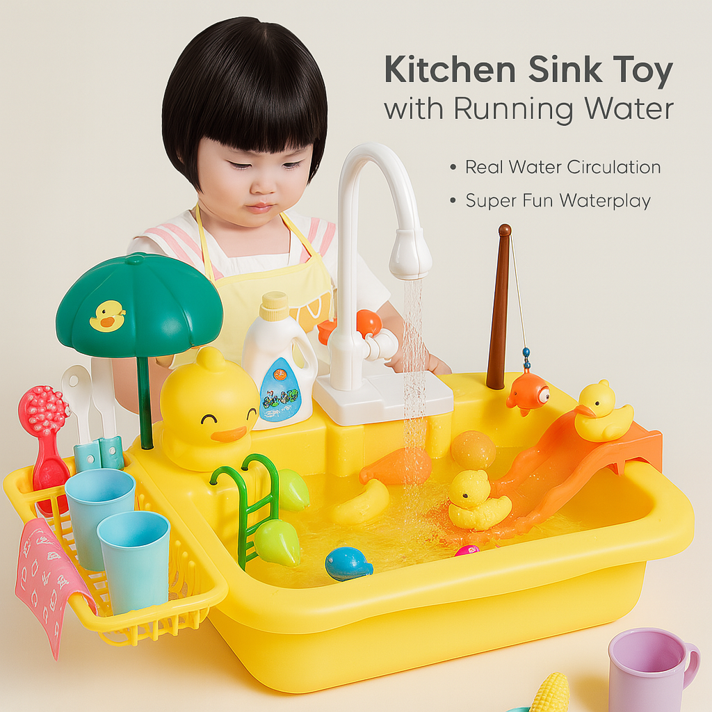 Kids Kitchen Sink Toy with Running Water – Pretend Play Dishwasher Set