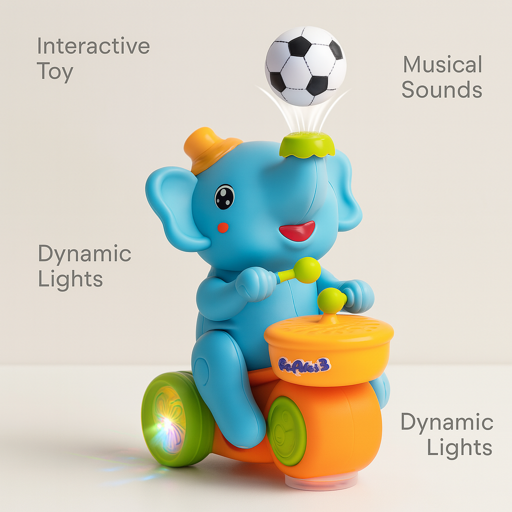 Musical Walking Elephant Toy – Drumming LED Sensory Toy for Learning & Play