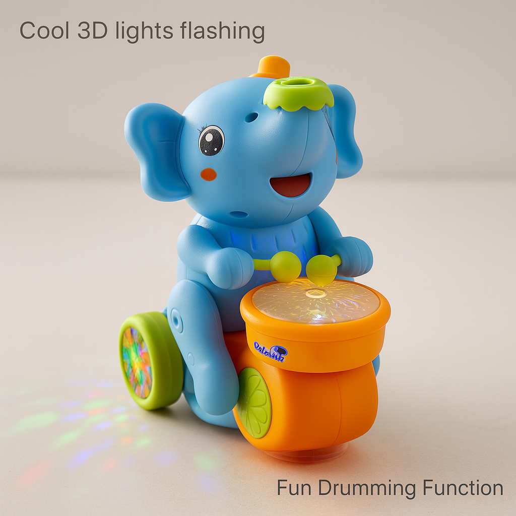 Musical Walking Elephant Toy – Drumming LED Sensory Toy for Learning & Play