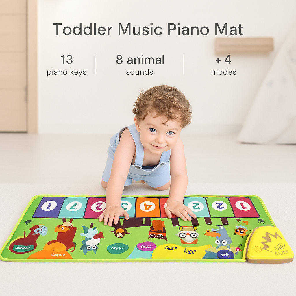 Toddler Music Piano Mat – Foldable Floor Keyboard with Animal Sounds & Lights