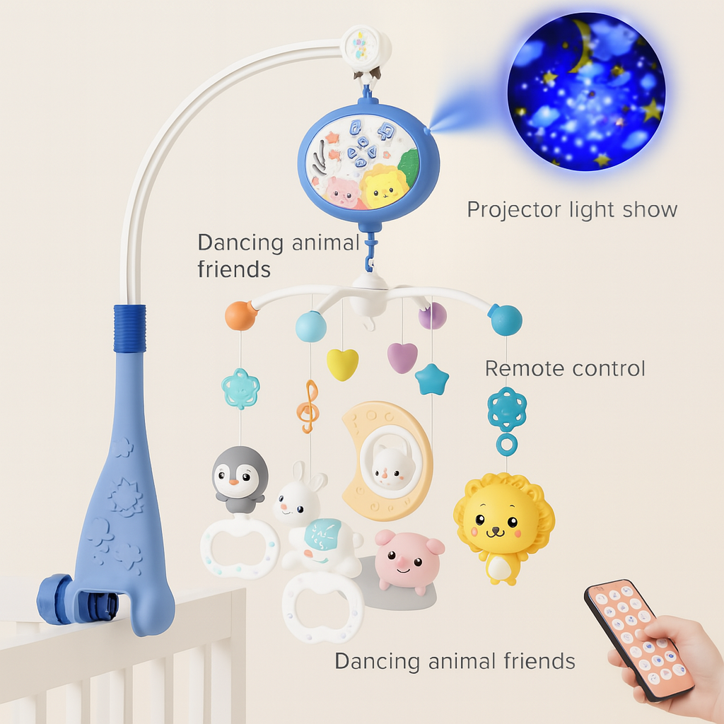 Musical Baby Crib Mobile – Light Projection & Remote-Control Toy for Newborns