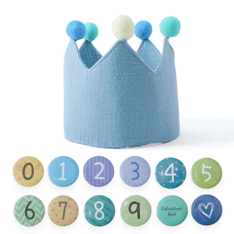 Baby Birthday Crown Hat – Cotton Headband for Kids Aged 0–9 Years