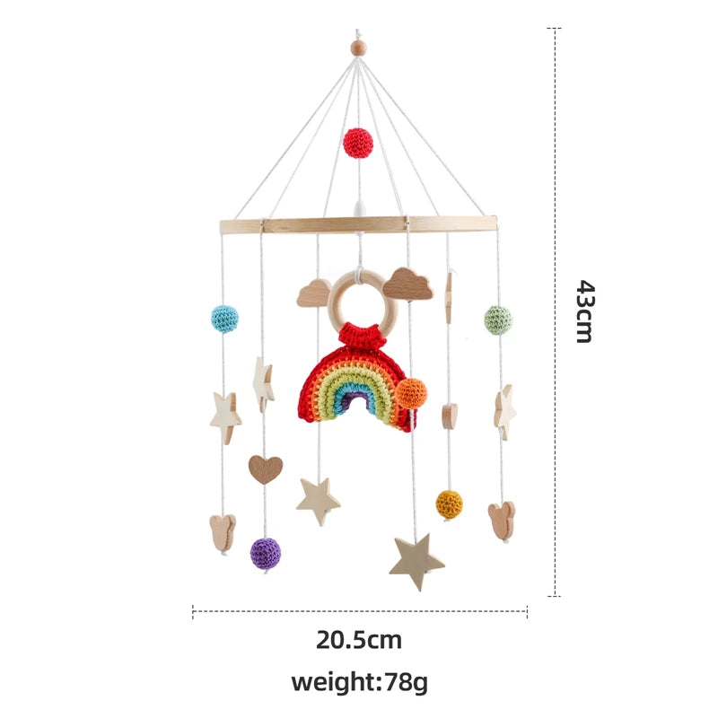 Wooden Crochet Star Baby Crib Mobile – Bed Bell Rattle Toy for Newborn Comfort and Sleep