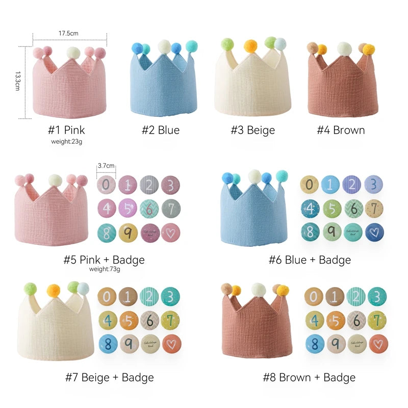 Baby Birthday Crown Hat – Cotton Headband for Kids Aged 0–9 Years