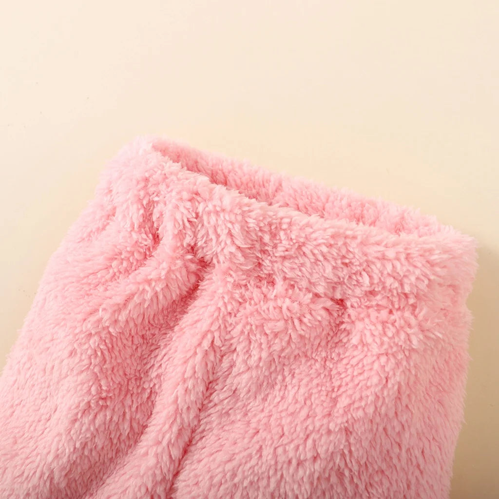 2PCS Fluffy Hooded Baby Girl Winter Outfit – Hoodie & Pants Set for 0–2 Years