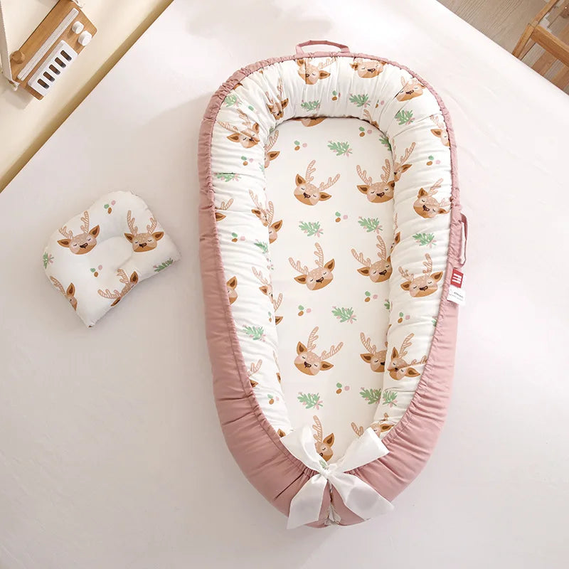 Portable Baby Nest for Co-Sleeping – Adjustable Cotton Newborn Lounger Bed Crib
