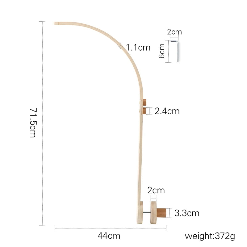 Baby Wooden Crib Mobile with Cartoon Rabbit Rattles | Bed Bell Toy & Arm Bracket for Newborns