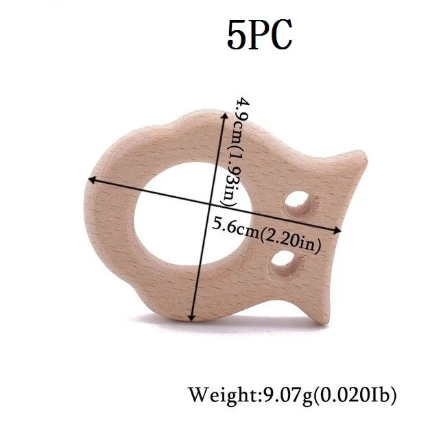 Model PMZ0044 – 5PCS Wooden Baby Teether Set | Beech Rodent & Animal Pendants for DIY Gifts