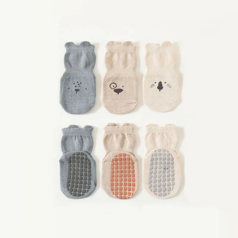 3/5 Pairs Baby Animal Pattern Non-Slip Socks – Breathable Grip Socks for Boys & Girls 1–3Y