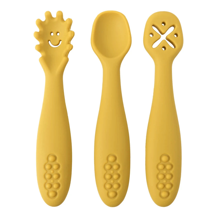 3PCS Silicone Baby Feeding Spoons – Toddler Weaning Utensils Set for Self-Feeding