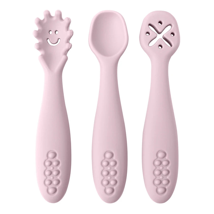 3PCS Silicone Baby Feeding Spoons – Toddler Weaning Utensils Set for Self-Feeding