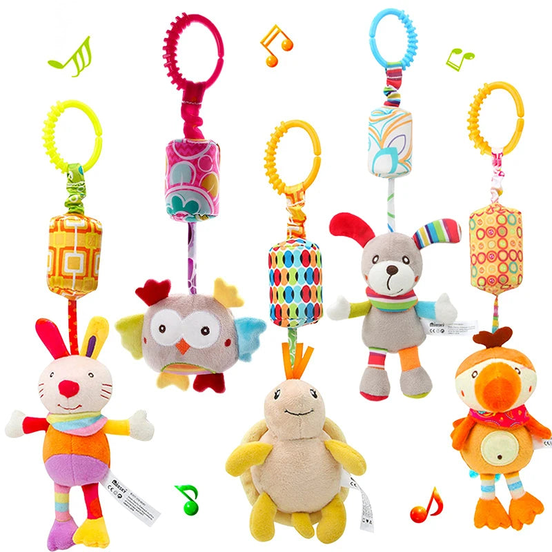 Hanging Sensory Rattle Toy – Plush Animal Teether for Cribs, Strollers & Car Seats