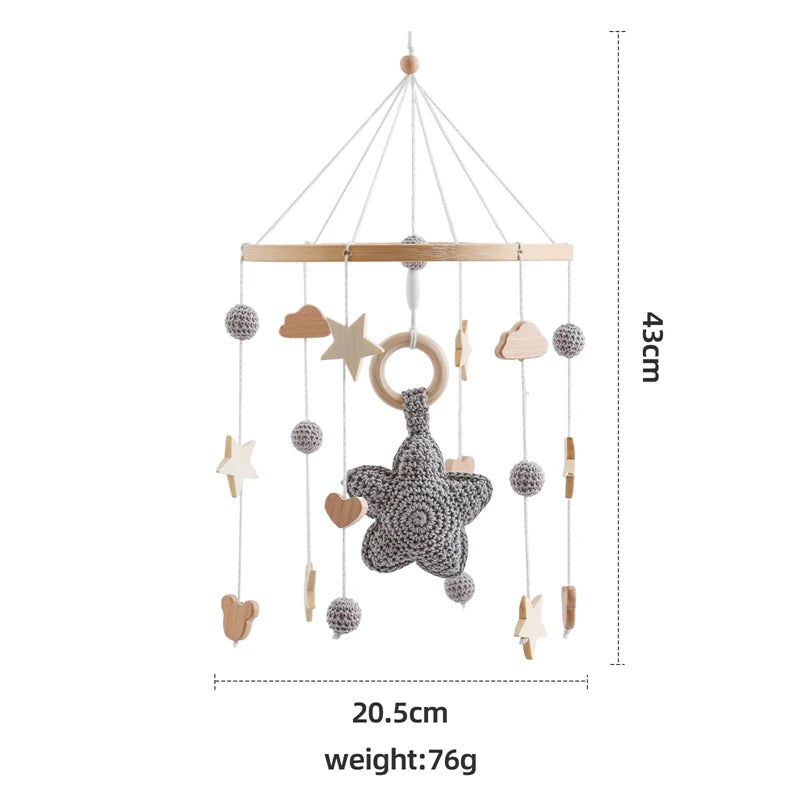 Wooden Crochet Star Baby Crib Mobile – Bed Bell Rattle Toy for Newborn Comfort and Sleep