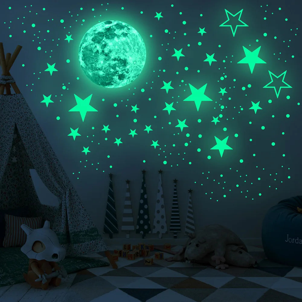 Luminous Moon & Stars Wall Stickers – Glow-in-the-Dark Noctilucent Decals for Kids Room Decor