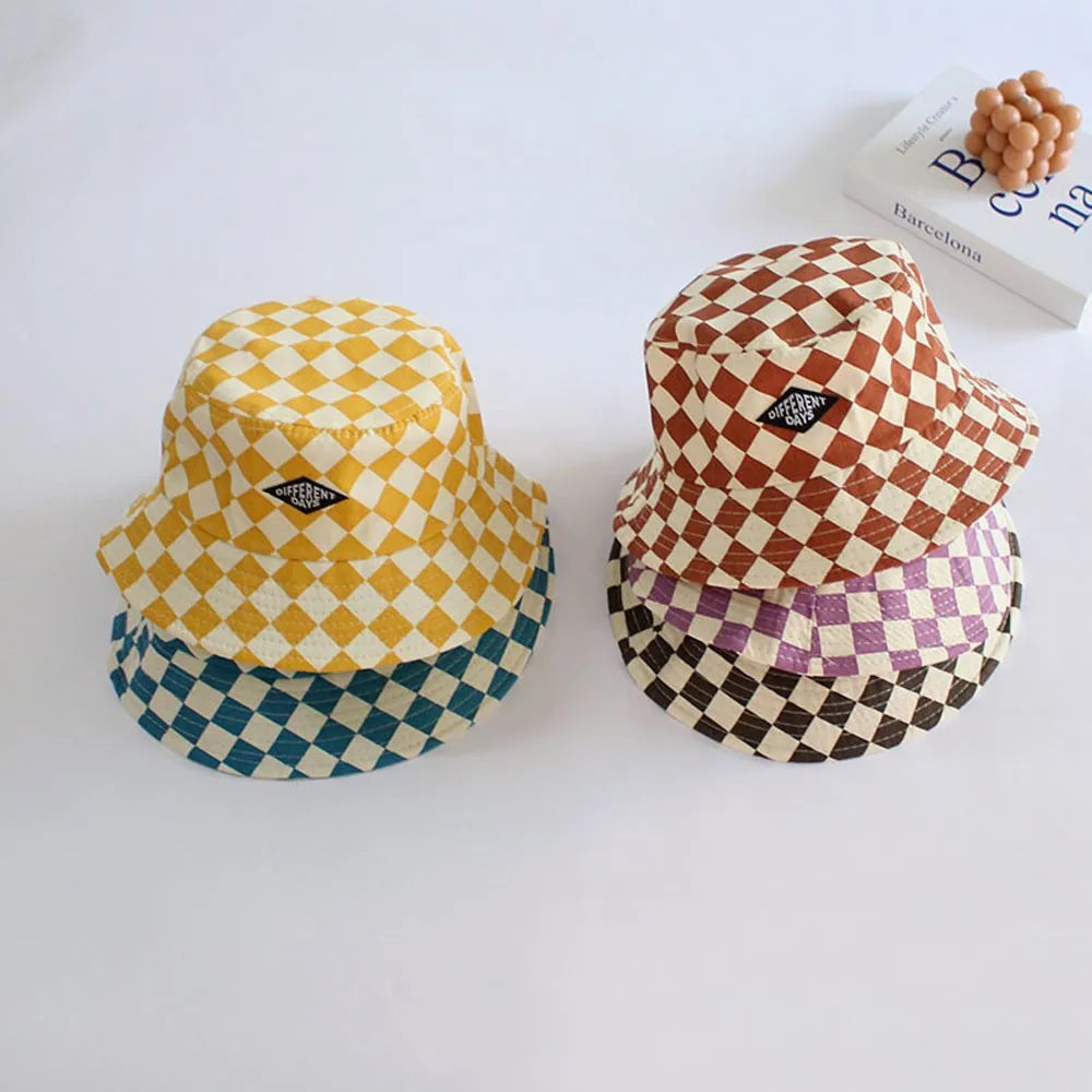 Fashionable Checkerboard Kids Bucket Hat – Soft Plaid Sun Hat for Baby Boys & Girls