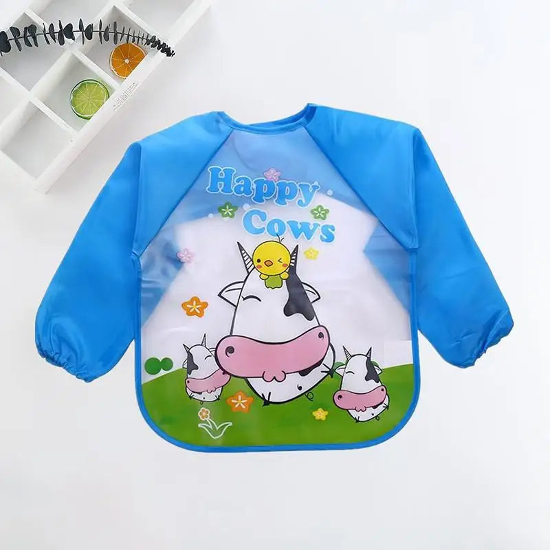 Waterproof Cartoon Baby Bib – Long Sleeve Feeding Apron with Pocket for 0–3Y