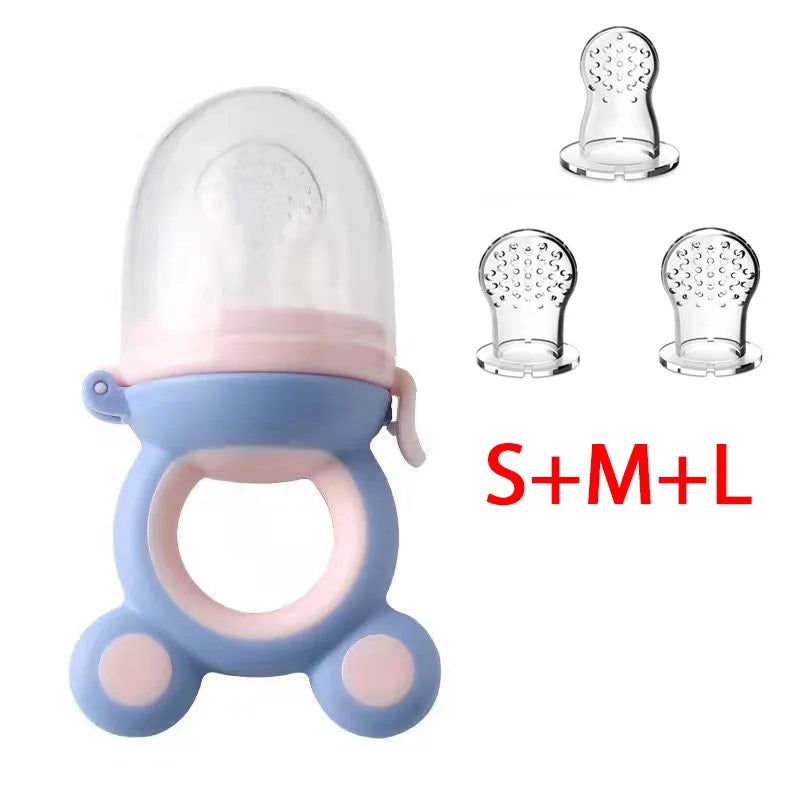 Silicone Baby Teether & Fruit Food Feeder – BPA Free Nibbler Pacifier with Handle Clip