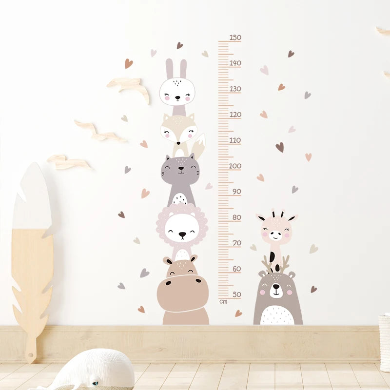 3PC Cartoon Animal Height Ruler Wall Stickers – Removable Waterproof PVC for Kids Room Décor