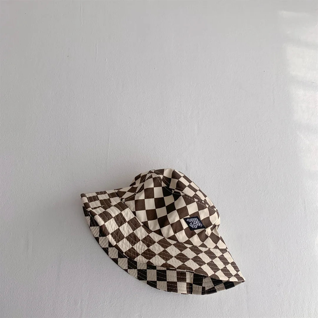 Fashionable Checkerboard Kids Bucket Hat – Soft Plaid Sun Hat for Baby Boys & Girls