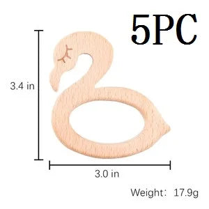 Model PMZ0044 – 5PCS Wooden Baby Teether Set | Beech Rodent & Animal Pendants for DIY Gifts