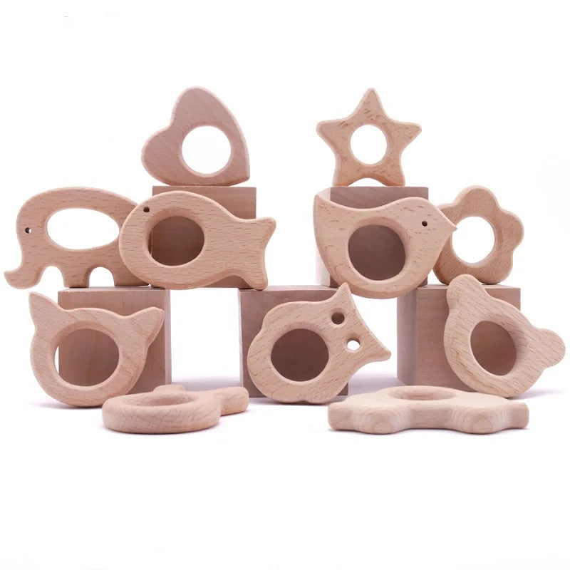 Model PMZ0044 – 5PCS Wooden Baby Teether Set | Beech Rodent & Animal Pendants for DIY Gifts