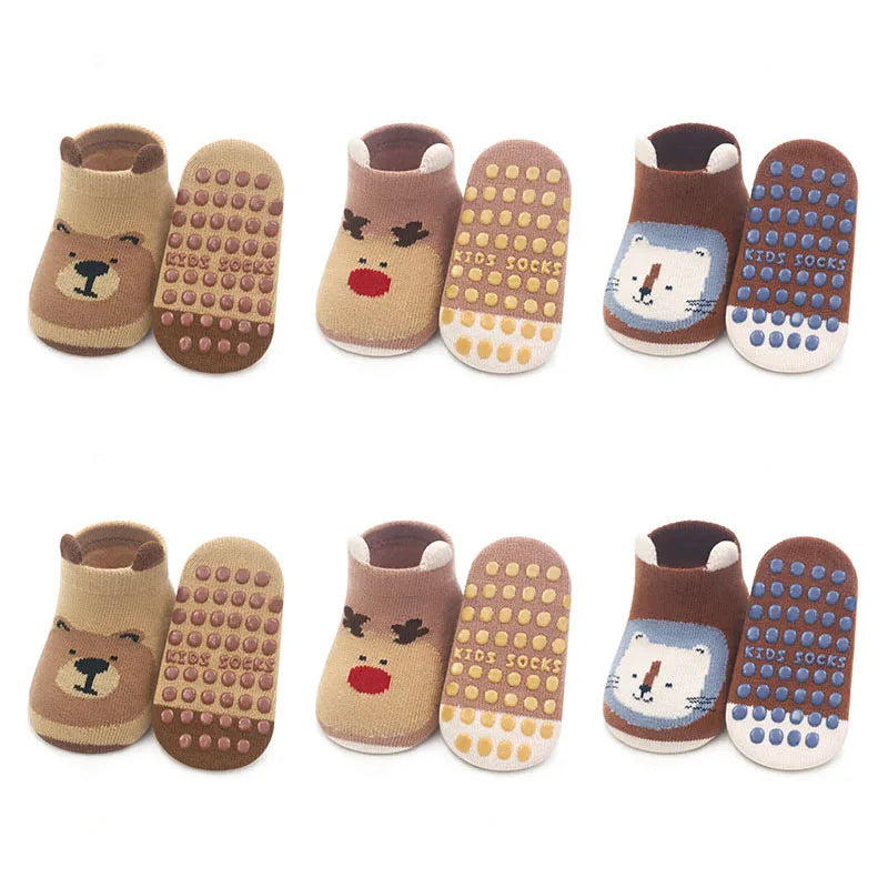 6 Pairs Cartoon Animal Baby Socks – Non-Slip Breathable Cotton Floor Socks for Boys & Girls 0–6Y