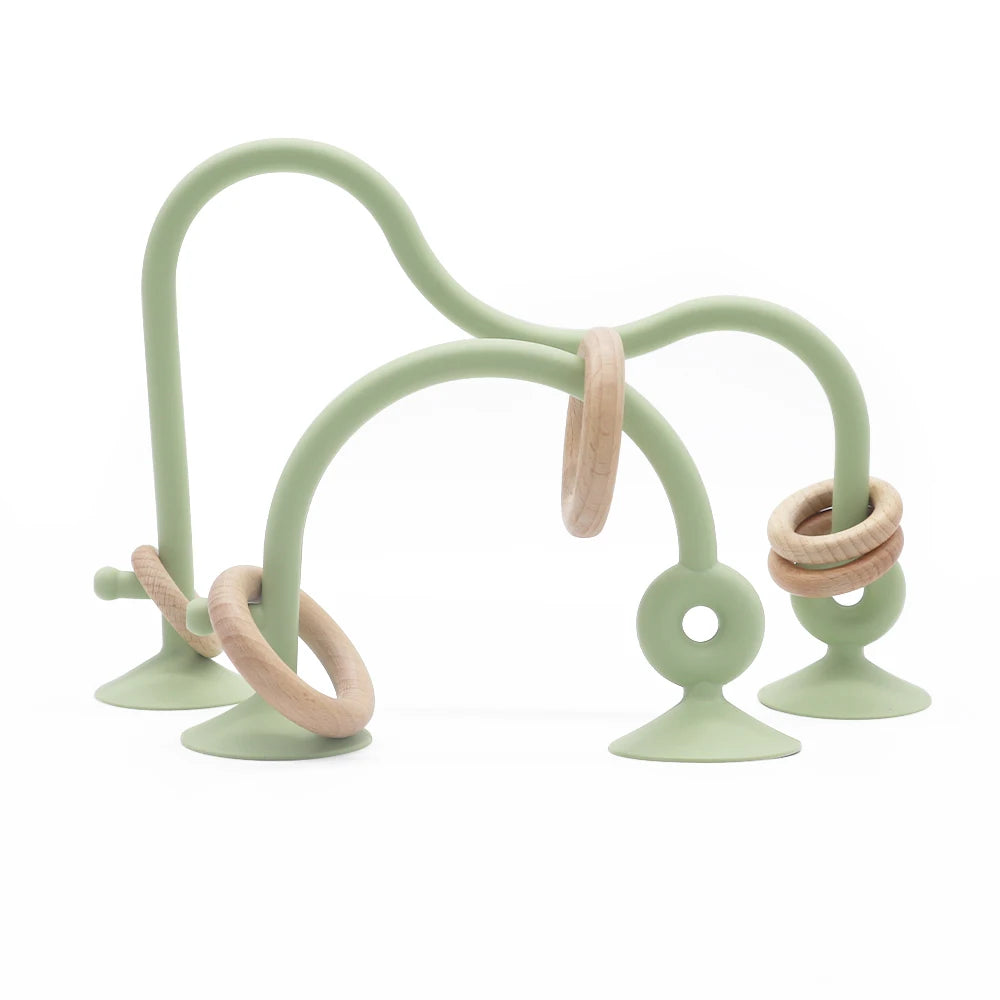 Soft Silicone & Wooden Ring Teether Toy for Babies – Safe Chewing & Newborn Photography Accessory