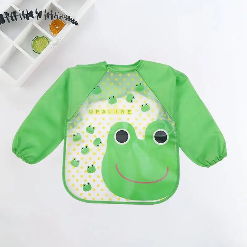 Waterproof Cartoon Baby Bib – Long Sleeve Feeding Apron with Pocket for 0–3Y