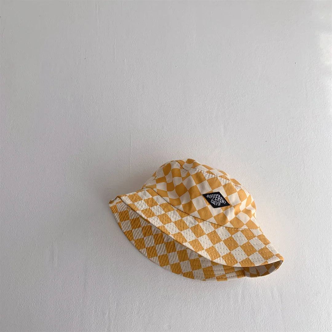 Fashionable Checkerboard Kids Bucket Hat – Soft Plaid Sun Hat for Baby Boys & Girls