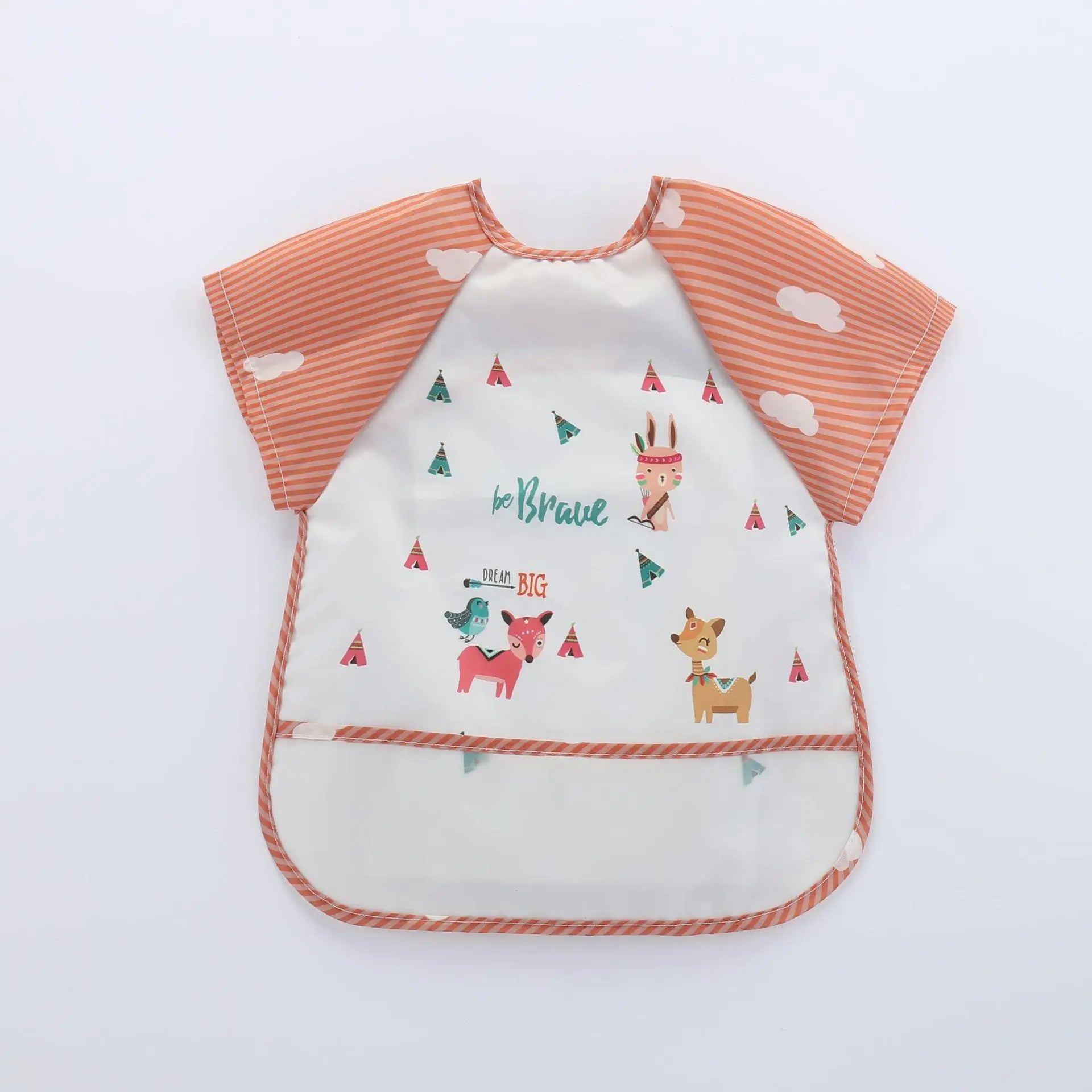 Waterproof Cartoon Baby Bib – Long Sleeve Feeding Apron with Pocket for 0–3Y