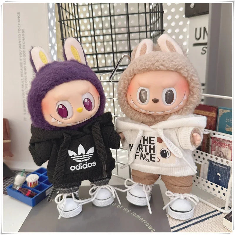 Labubu V1/V2/V3 Doll Clothing Set – Trendy Korean Hoodie & Pants Outfit 15–17cm Dolls