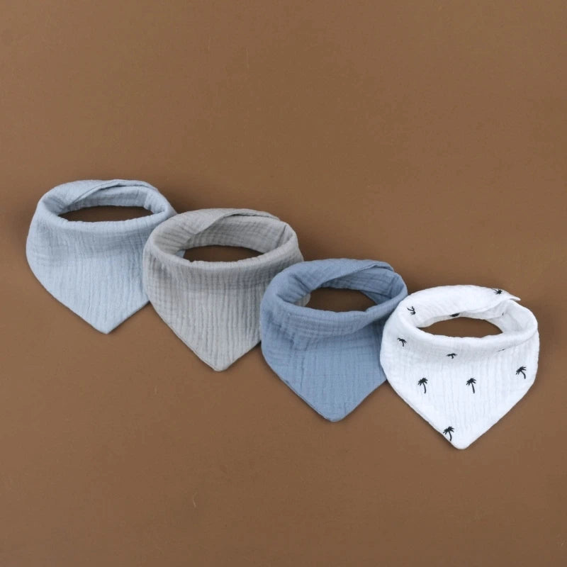 4PCS Soft Cotton Baby Bibs – Absorbent Muslin Snap Bib Set for Feeding, Drooling & Teething