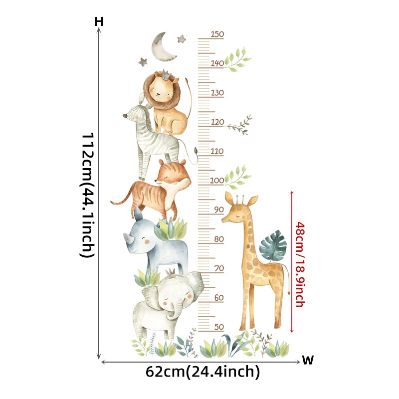 3PC Cartoon Animal Height Ruler Wall Stickers – Removable Waterproof PVC for Kids Room Décor