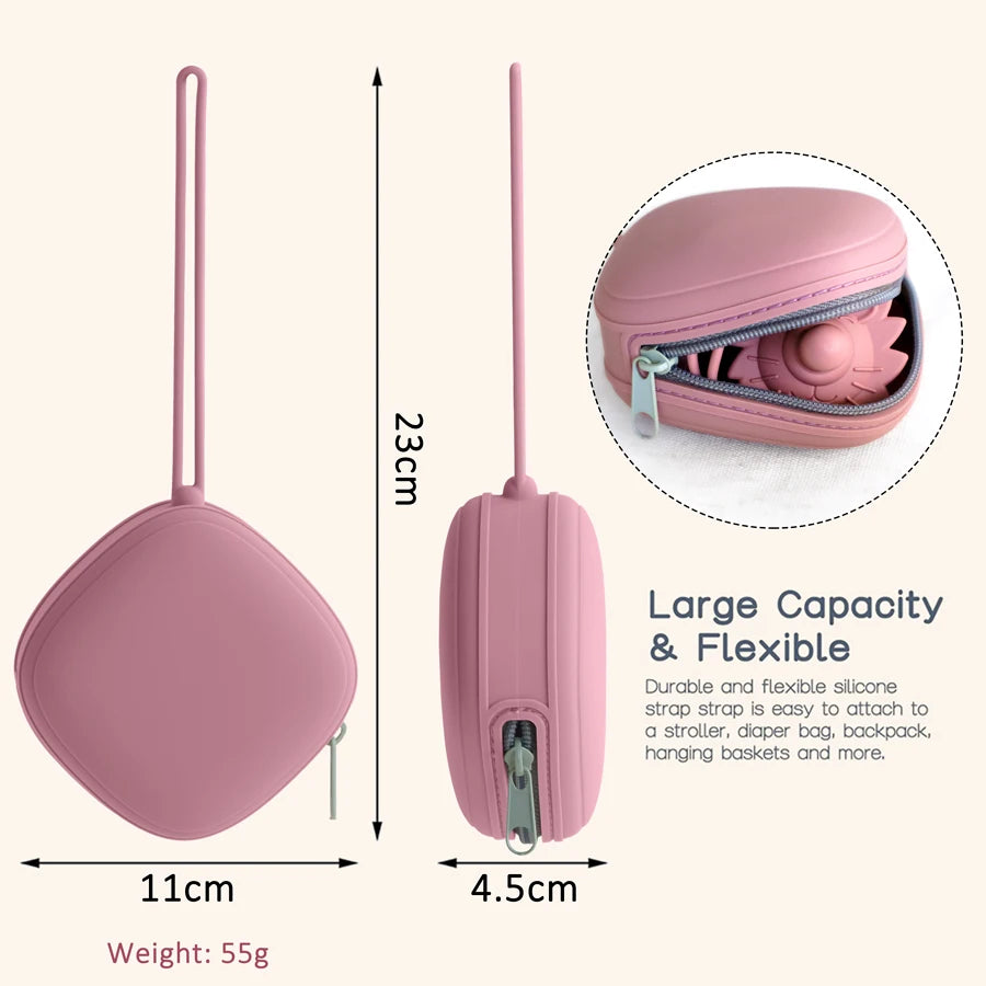 Portable Silicone Baby Pacifier Holder Case – Food Grade Zipper Soother Box for On-the-Go Use