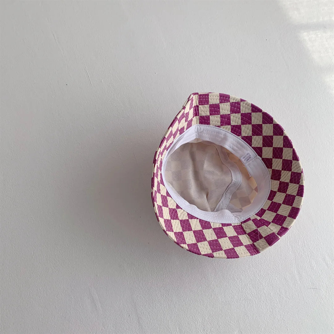 Fashionable Checkerboard Kids Bucket Hat – Soft Plaid Sun Hat for Baby Boys & Girls