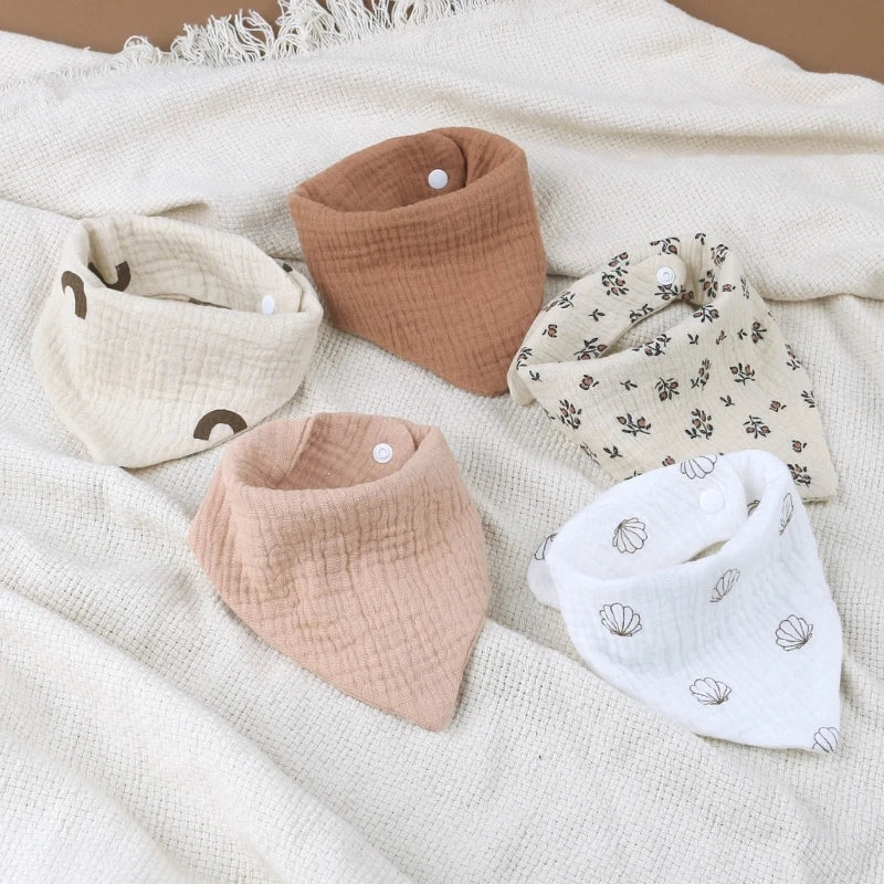 4PCS Soft Cotton Baby Bibs – Absorbent Muslin Snap Bib Set for Feeding, Drooling & Teething