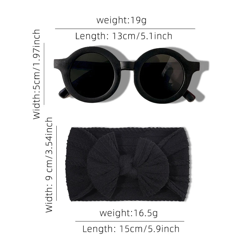 2-Piece Set: Baby Girl Round Sunglasses & Cotton Bowknot Hairband – Stylish Summer Accessory