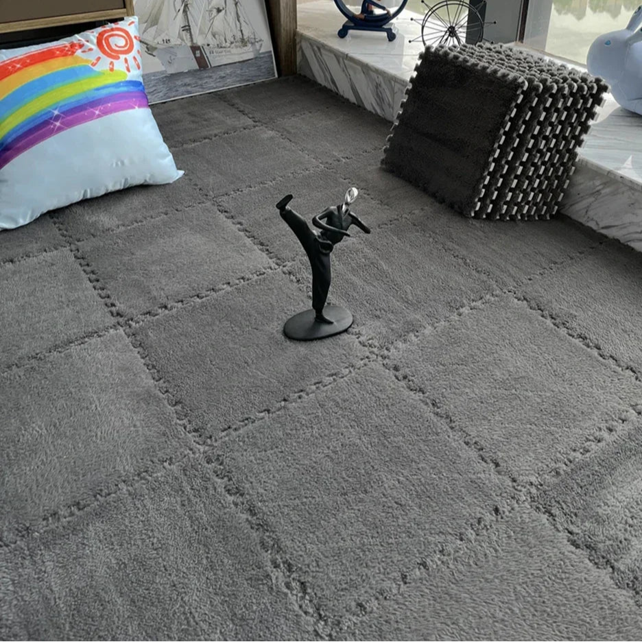 30x30cm Soft Plush Kids Puzzle Play Mat – Interlocking Warm Carpet Tiles for Home & Nursery Use