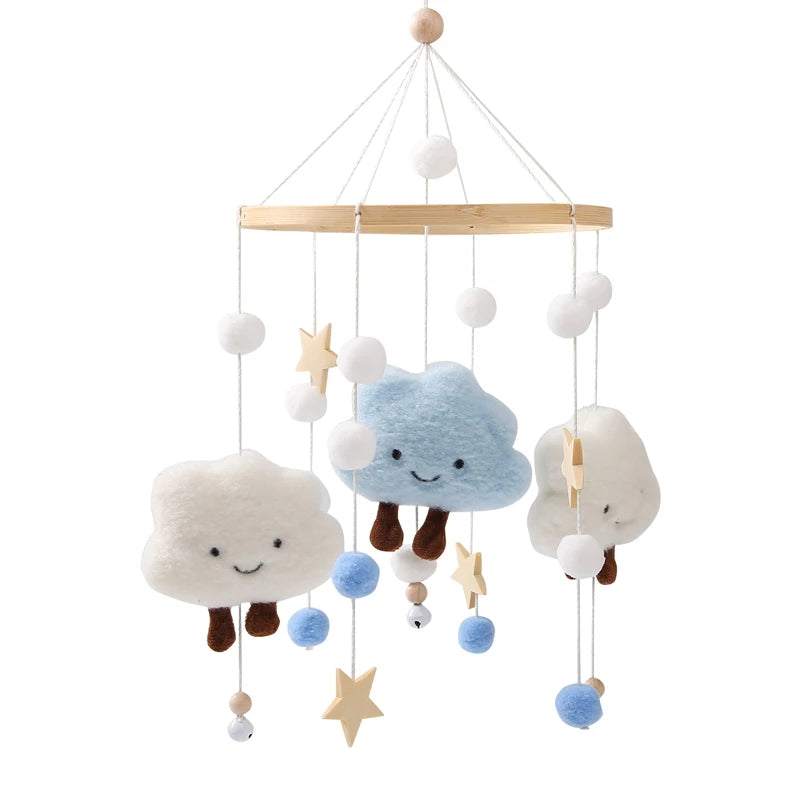 Baby Wooden Crib Mobile with Cartoon Rabbit Rattles | Bed Bell Toy & Arm Bracket for Newborns
