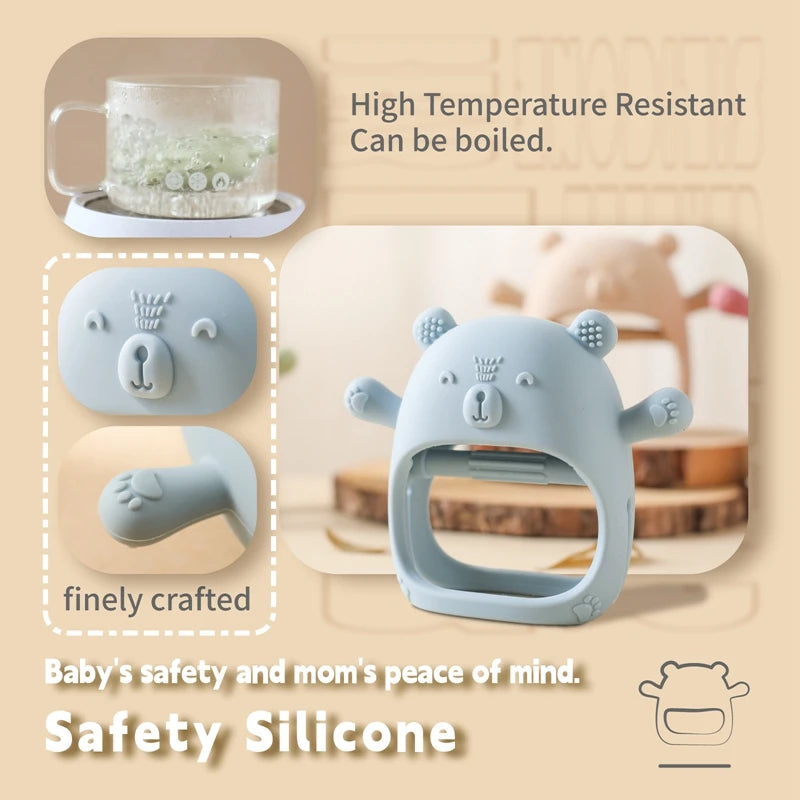 Baby Teether Glove Cartoon Bear | BPA-Free Silicone Molar Mitt for Teething Relief