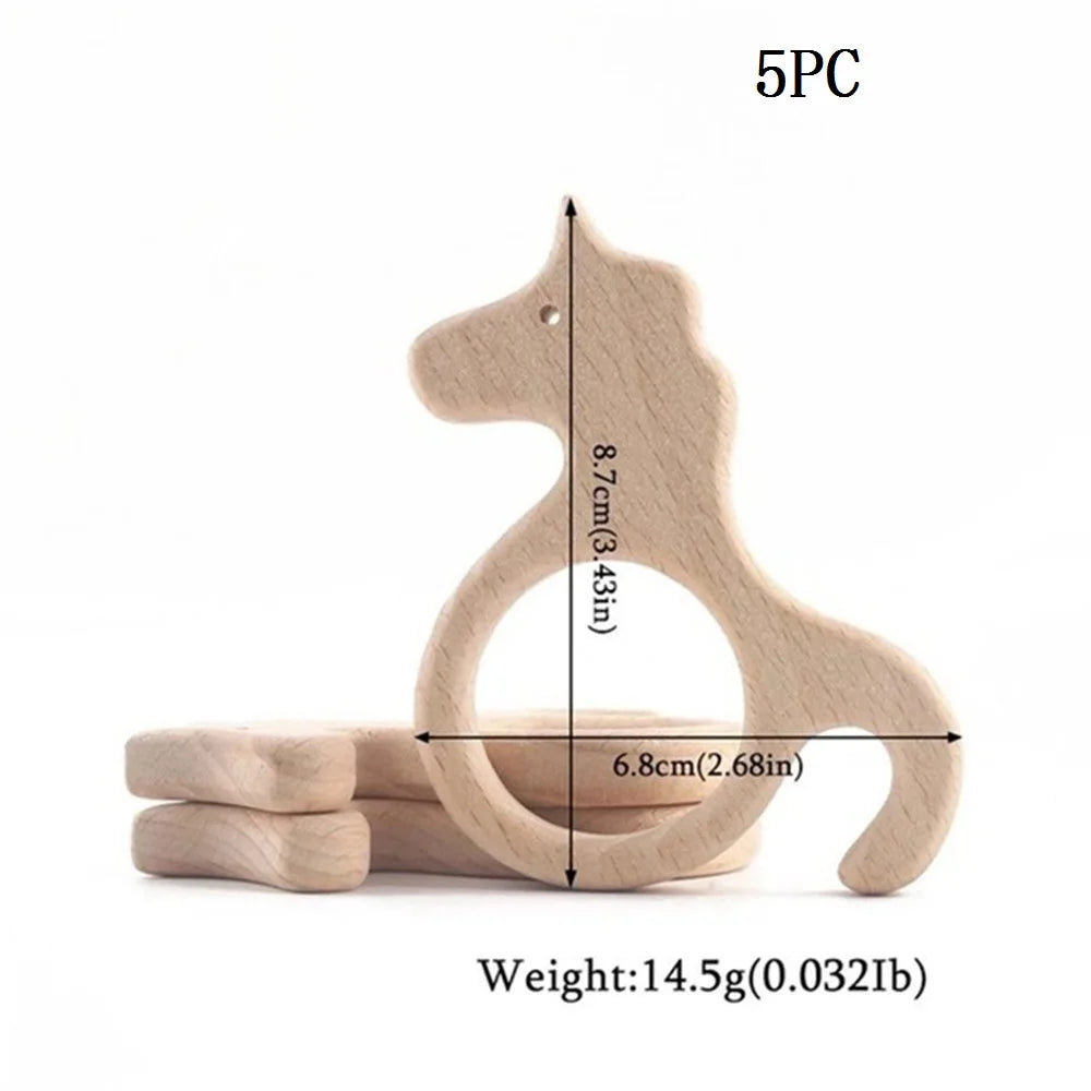 Model PMZ0044 – 5PCS Wooden Baby Teether Set | Beech Rodent & Animal Pendants for DIY Gifts