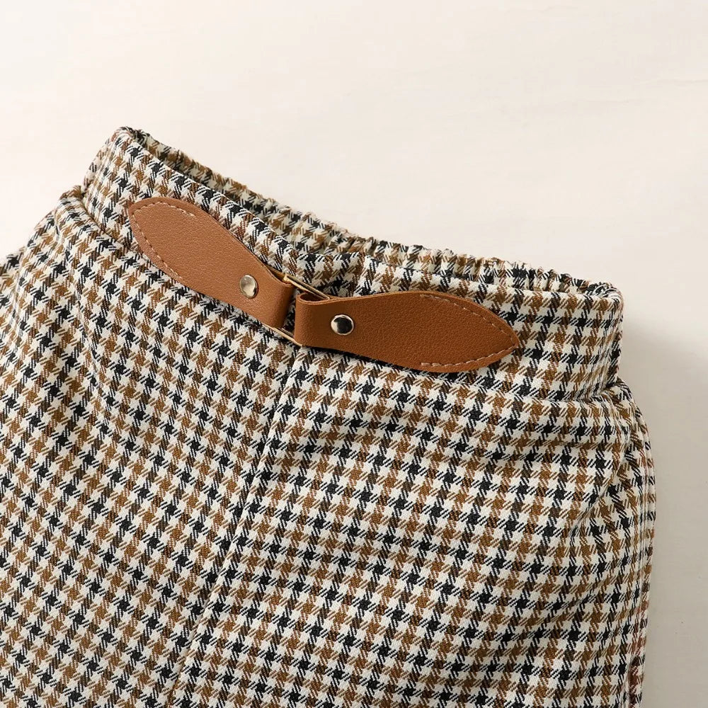 2PCS Summer Outfit for Toddler Girls – Letter Print Top and Checkered Shorts Set