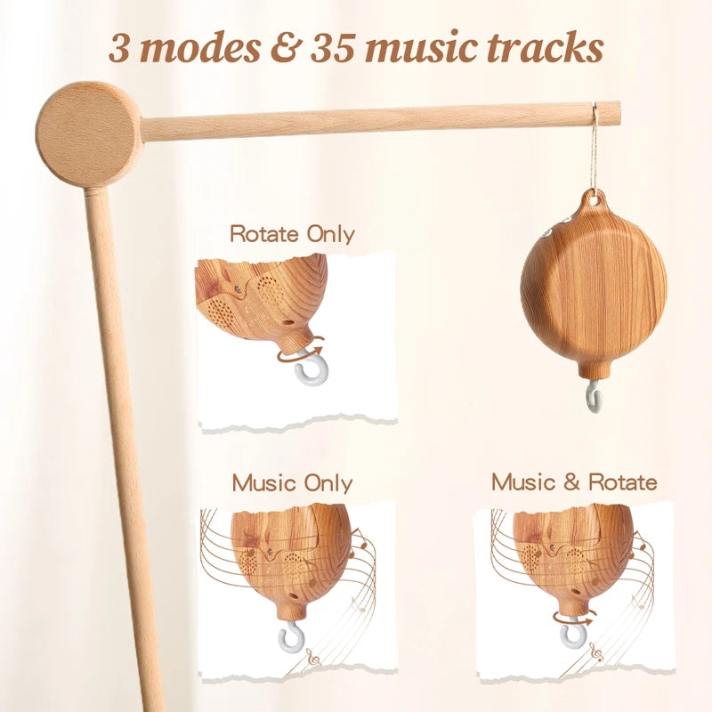Revolving Music Box – Wooden Hanging Rattle Crib Toy for Newborns
