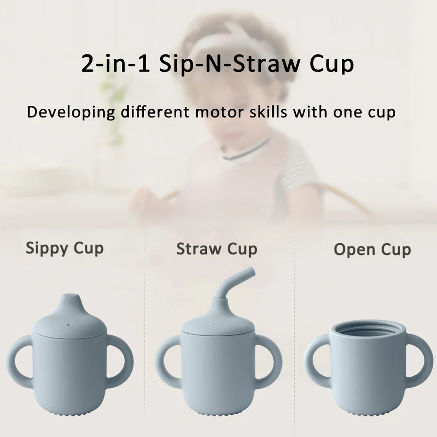 2-in-1 Silicone Baby Cup – Straw & Snack Cup with Handles for Easy Feeding